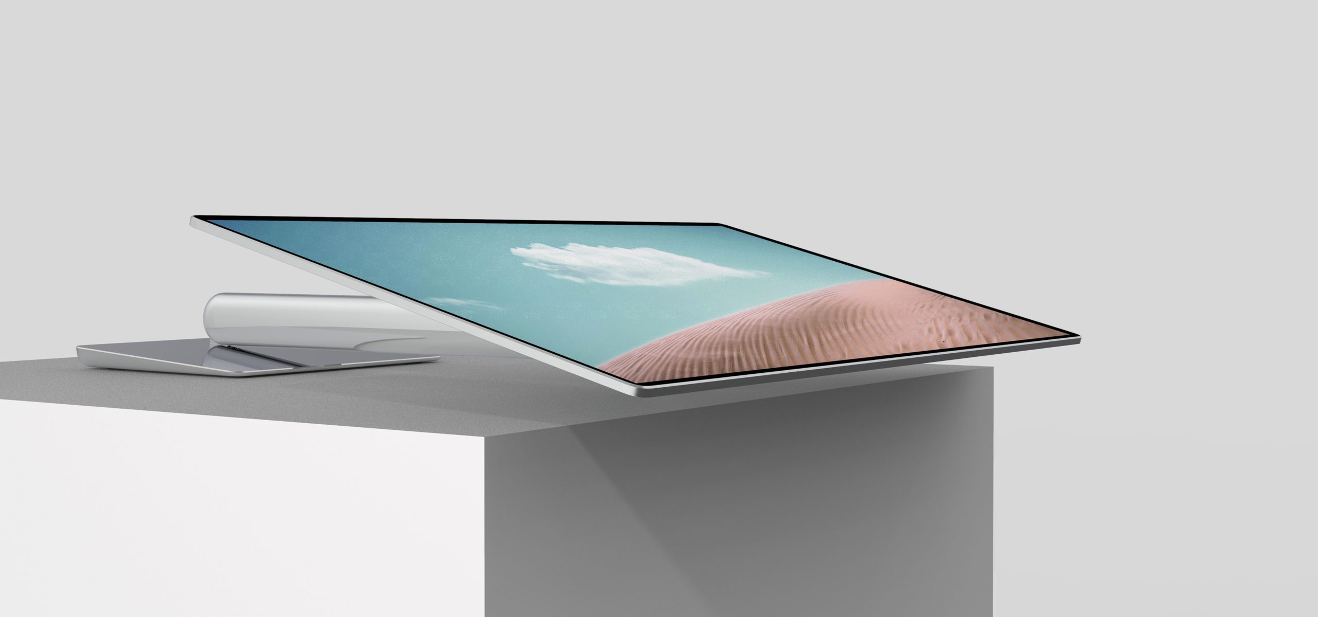 A render showing Balance monitor being used as a large drawing tablet