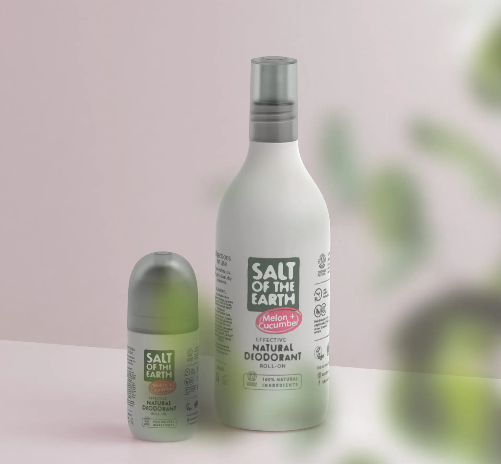 Drive growth with sustainable design. Salt of the Earth refillable roll-on deodorant and refill bottle.