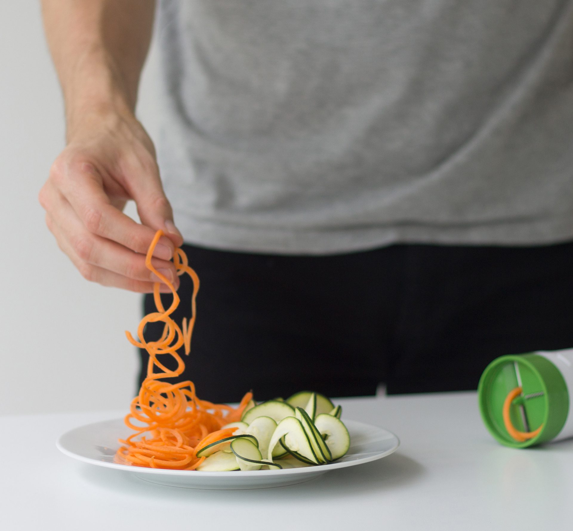 Spiralised veg, made using the Zyliss spiraliser by Rodd