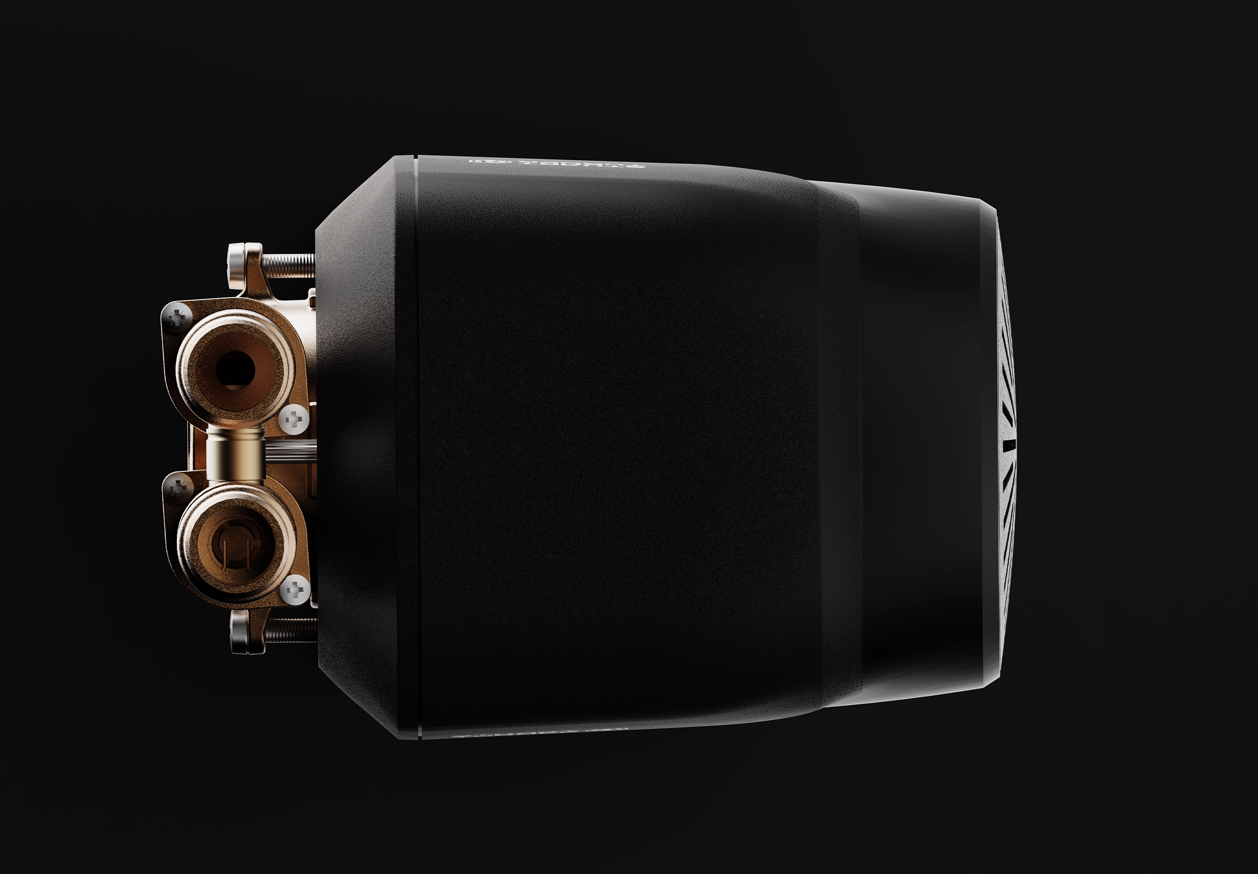 Top view of a water pump on black background