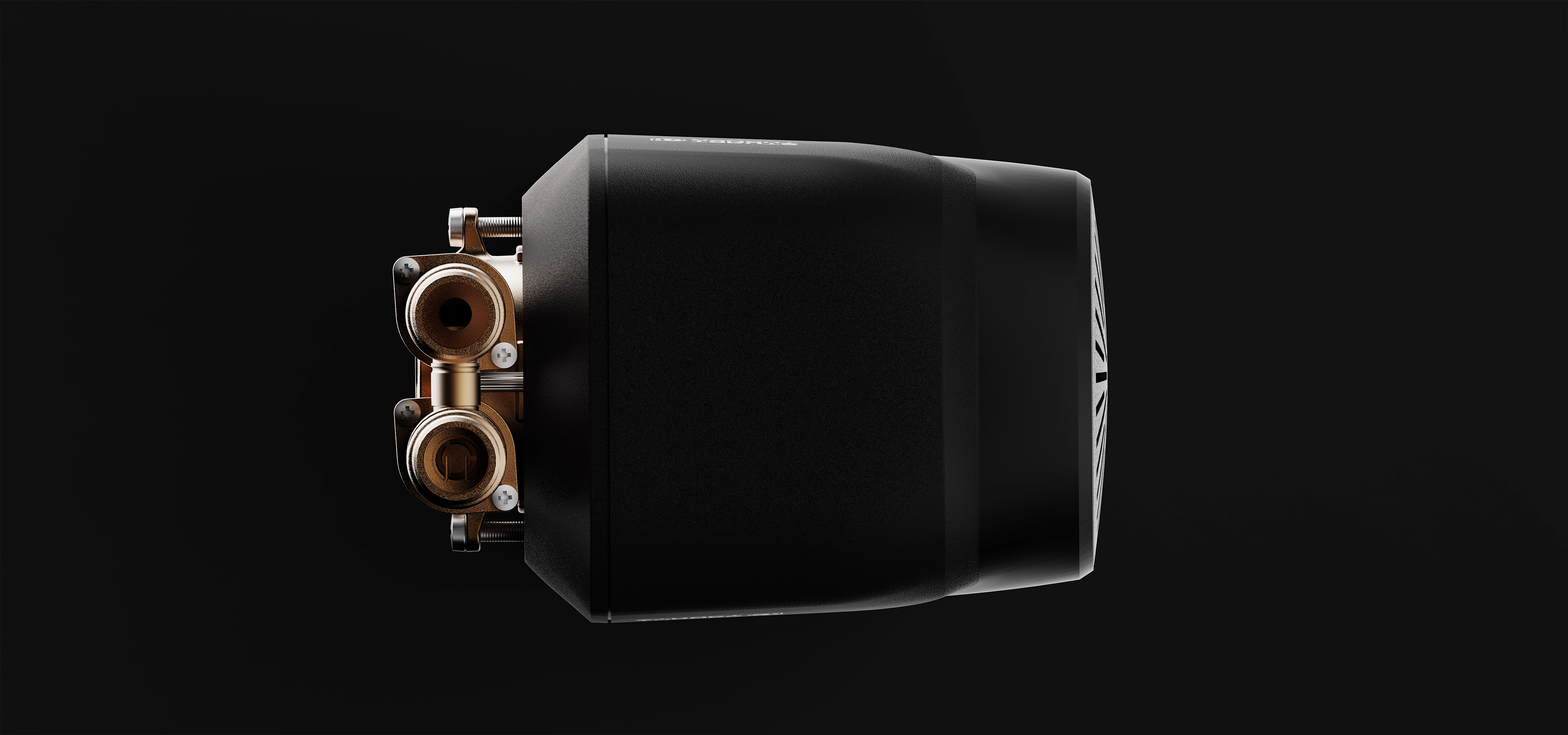 Top view of a water pump on black background