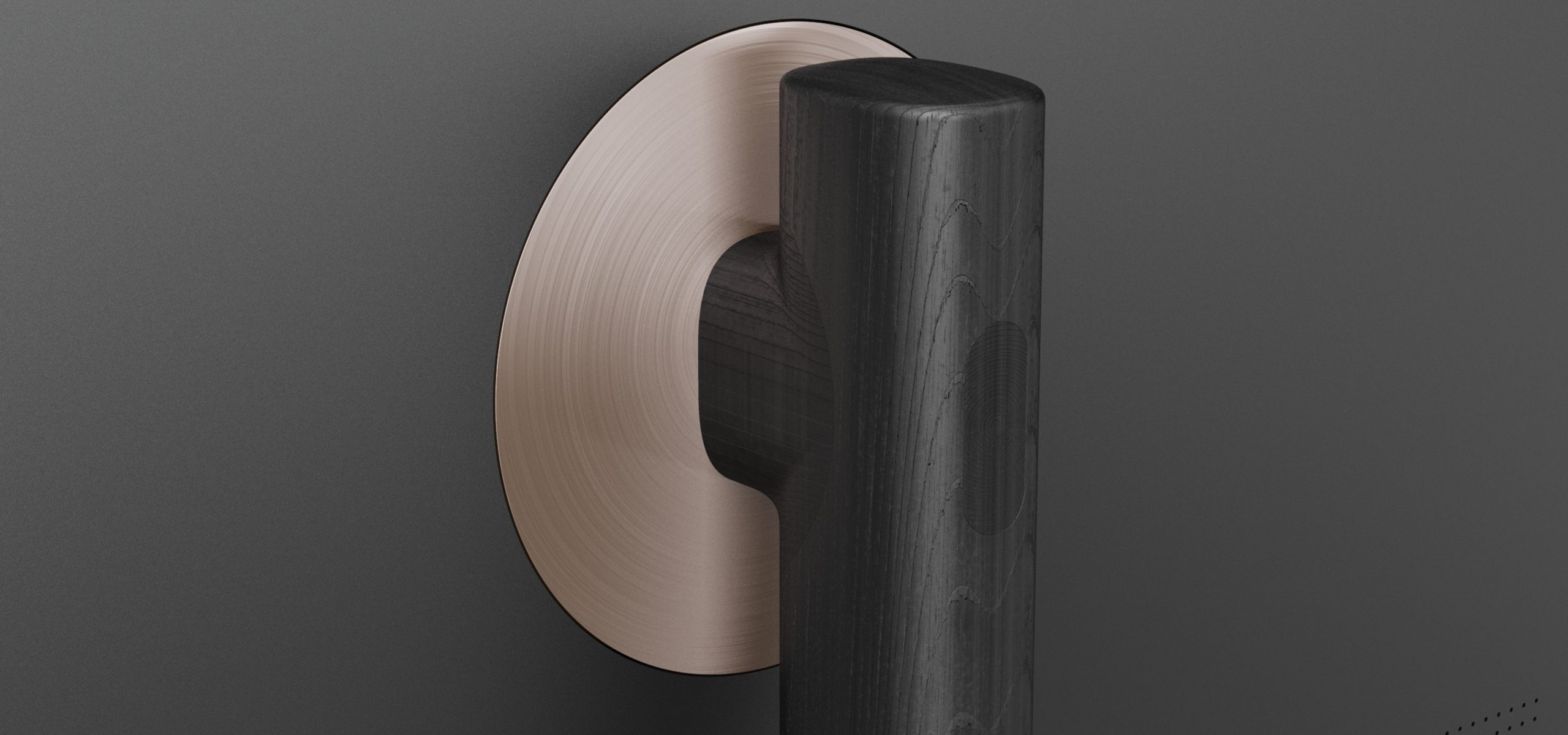 Home monitor rear detail with wood and radially brushed metal