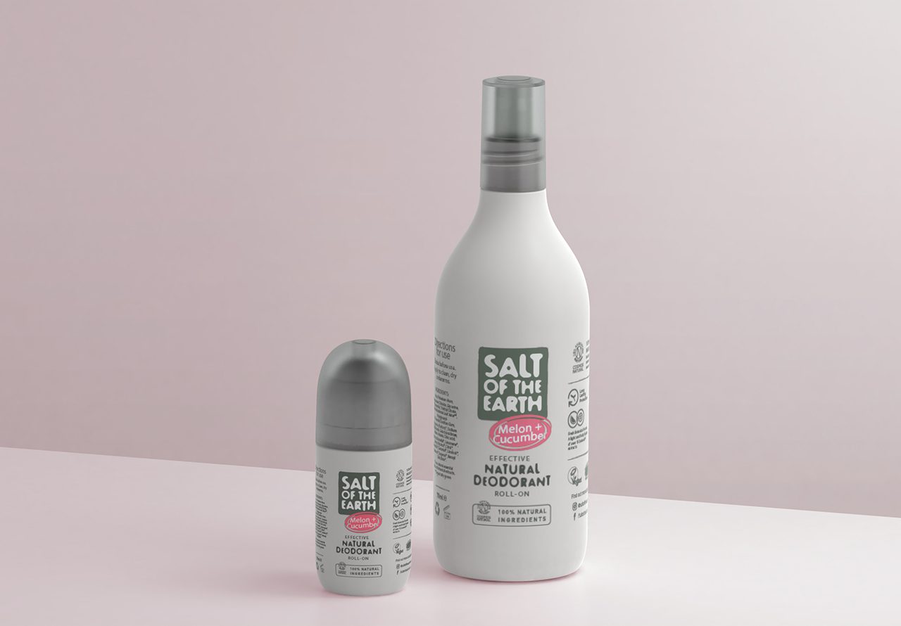 Drive growth with sustainable design. Salt of the Earth refillable roll-on deodorant and refill bottle by Rodd
