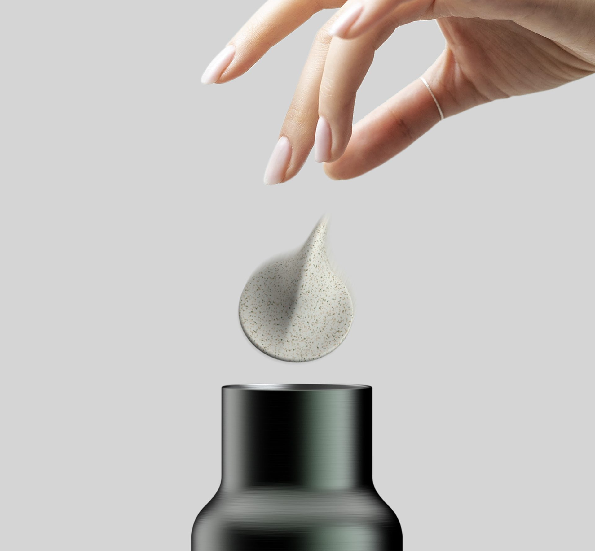 a mockup showing a Essence home dilution tablet being dropped into a cleaning bottle