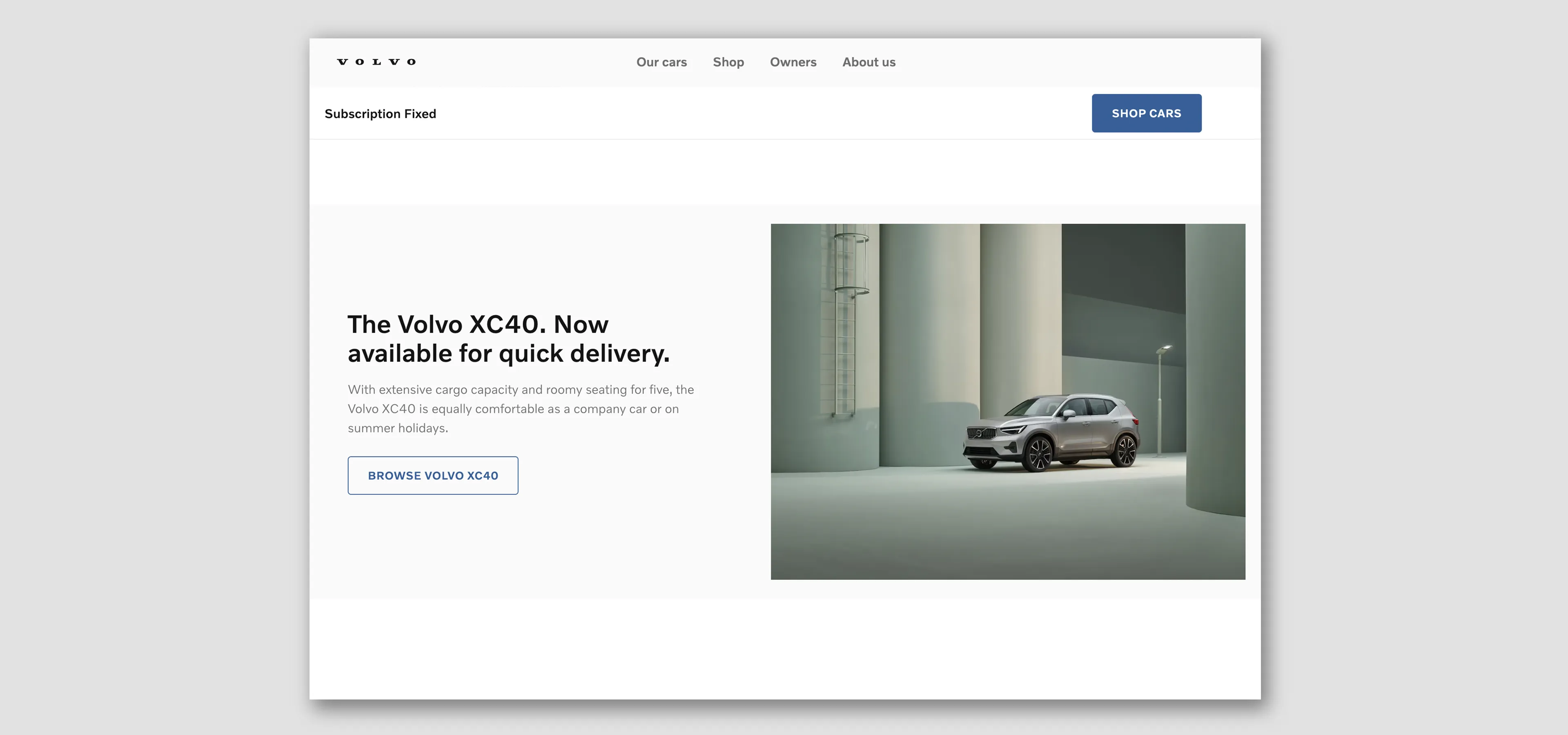 Volvo subscription service web page featured by Rodd