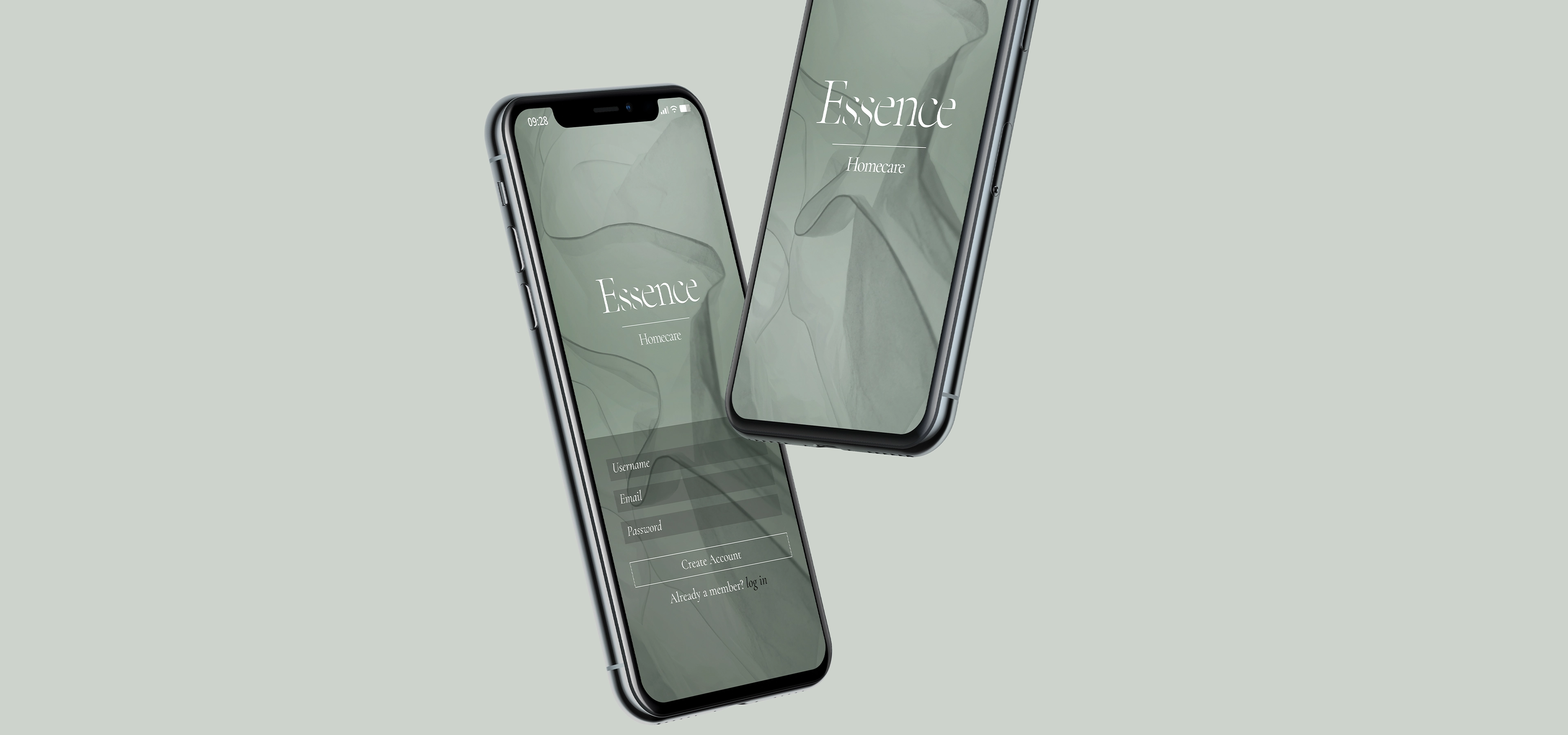 two cascading iphones in a sage green scene