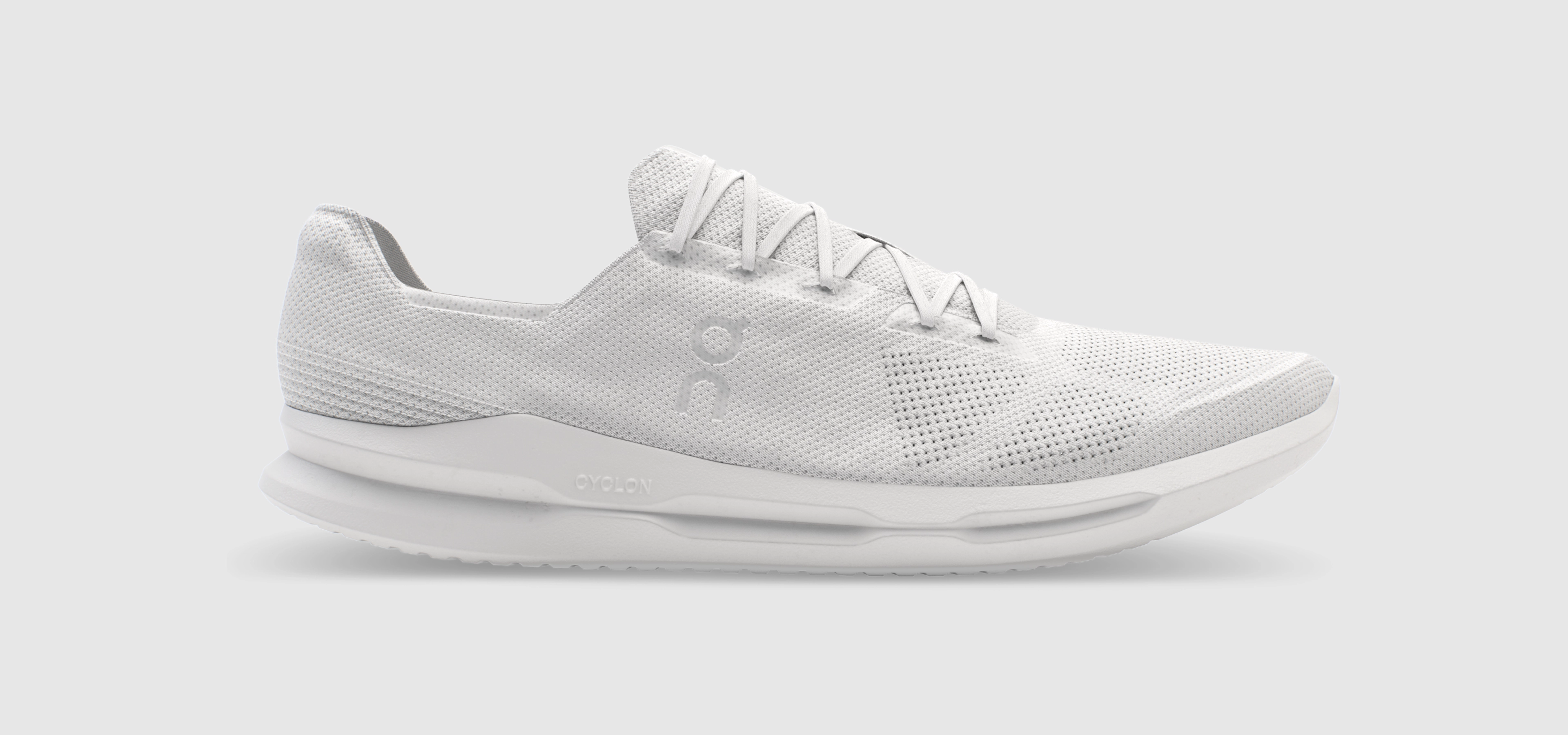 The ON Running shoes is an all white 100% recyclable shoe - designed to be reground and rebuilt