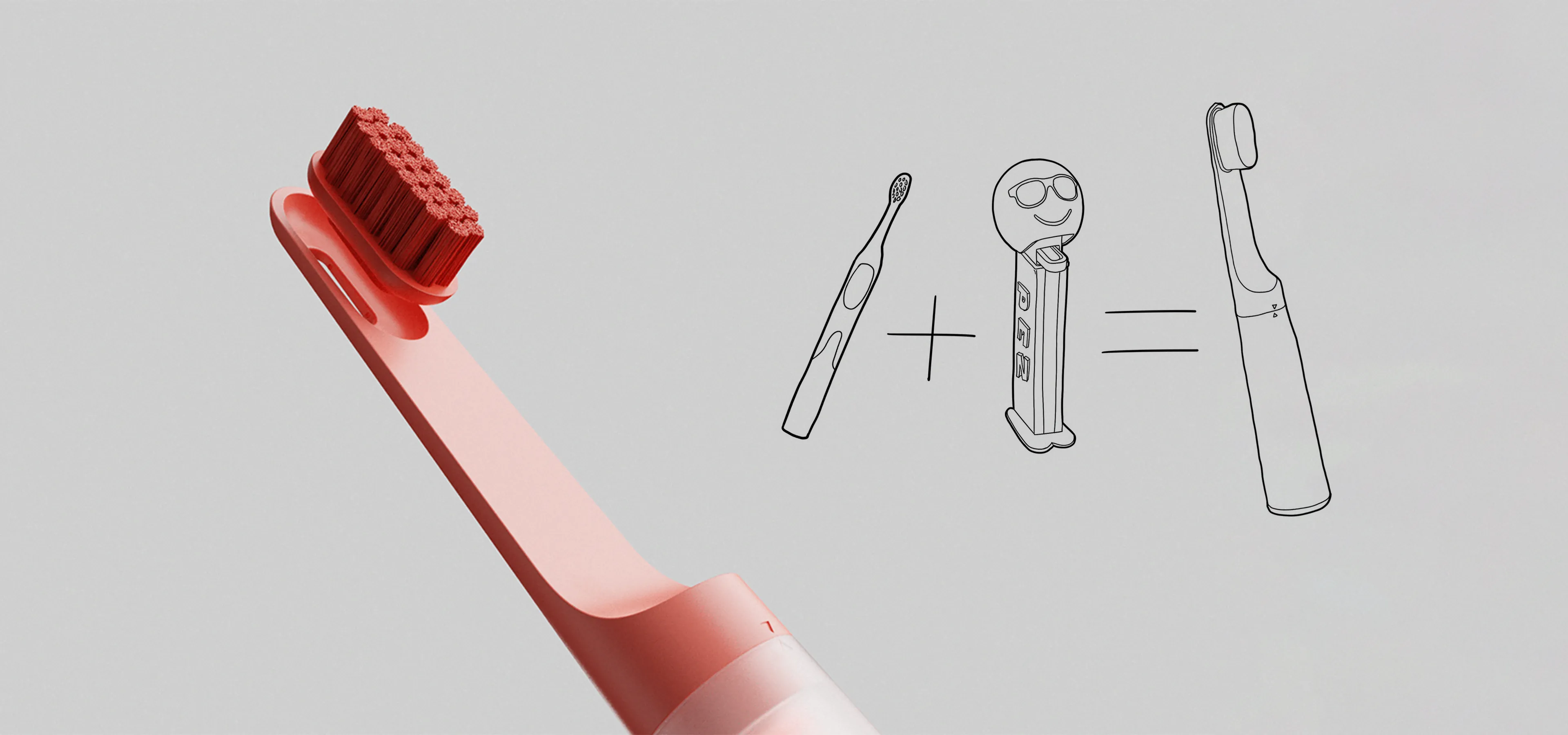 A combination of Pez dispenser and toothbrush, dispensing toothpaste tablets while you brush