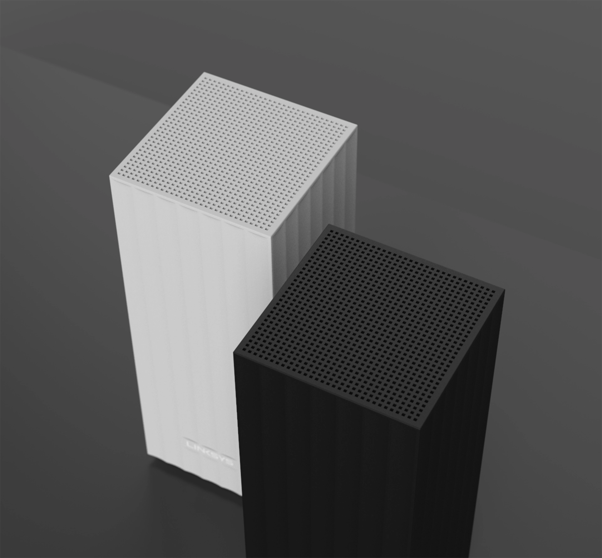 Column shape home WiFi in black and white on a dark background