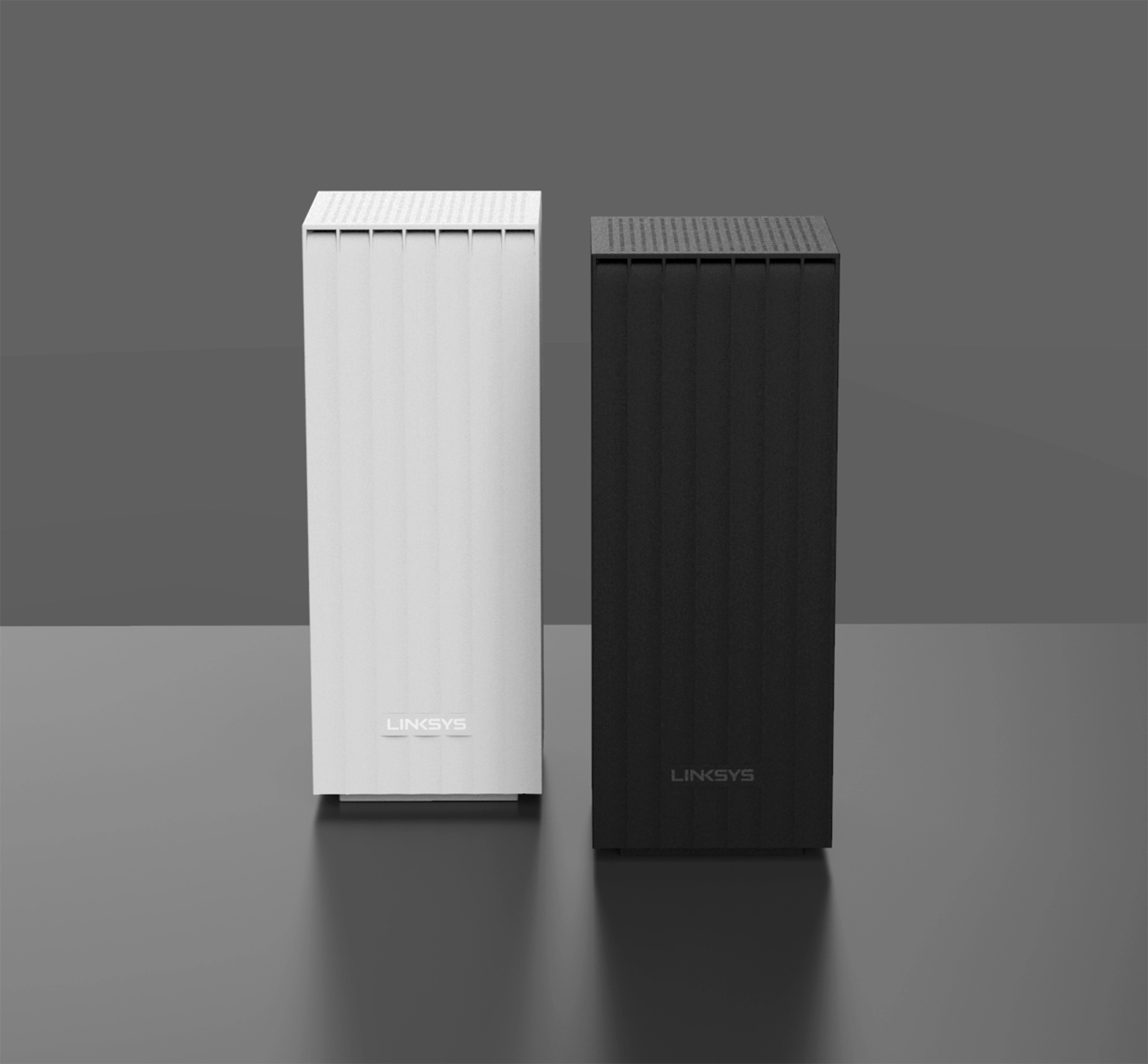 Column shape home WiFi in black and white on a dark background