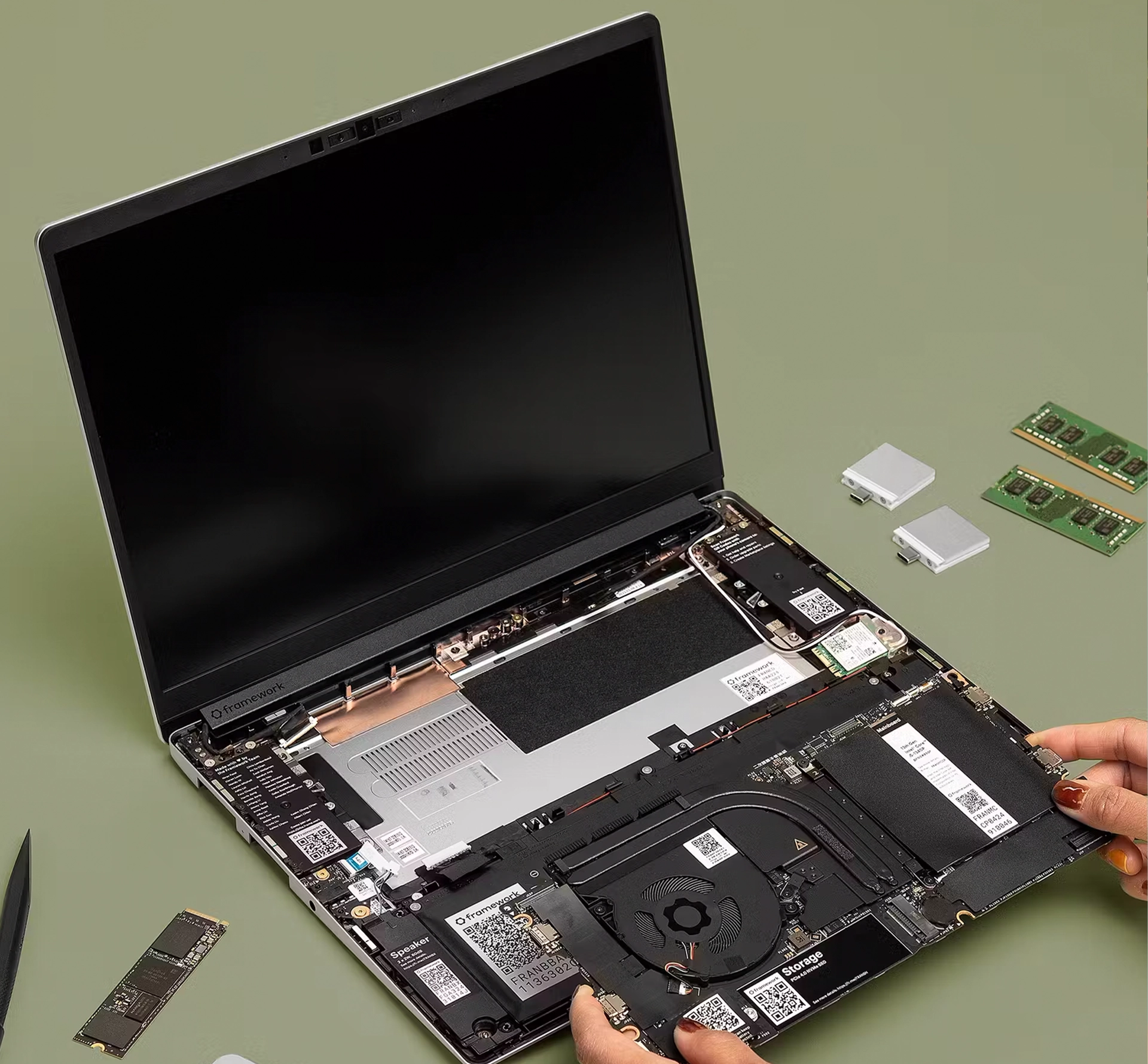 A framework laptop being upgraded