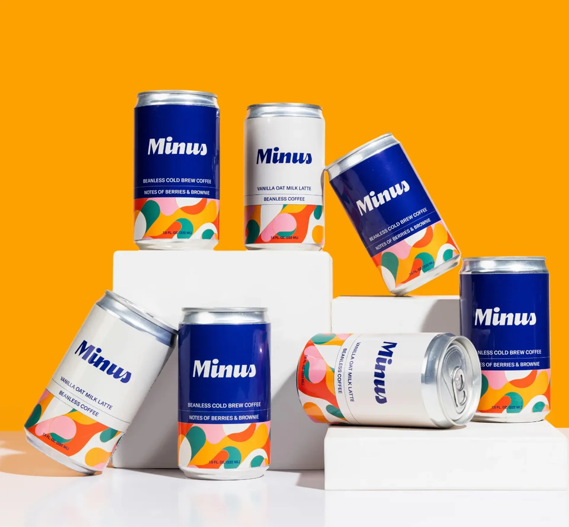 Several cans of 'minus' on plinths