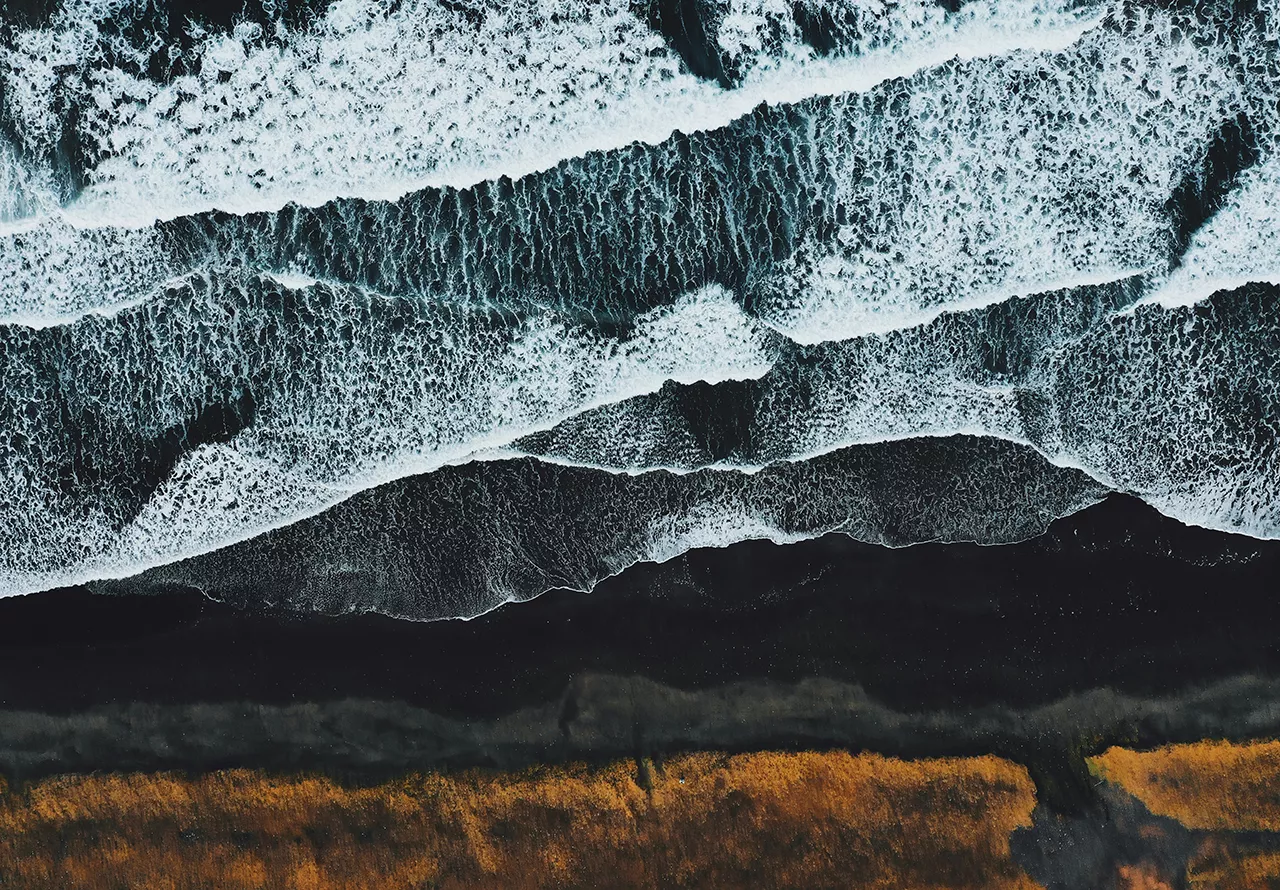 Waves breaking on an Icelandic beach