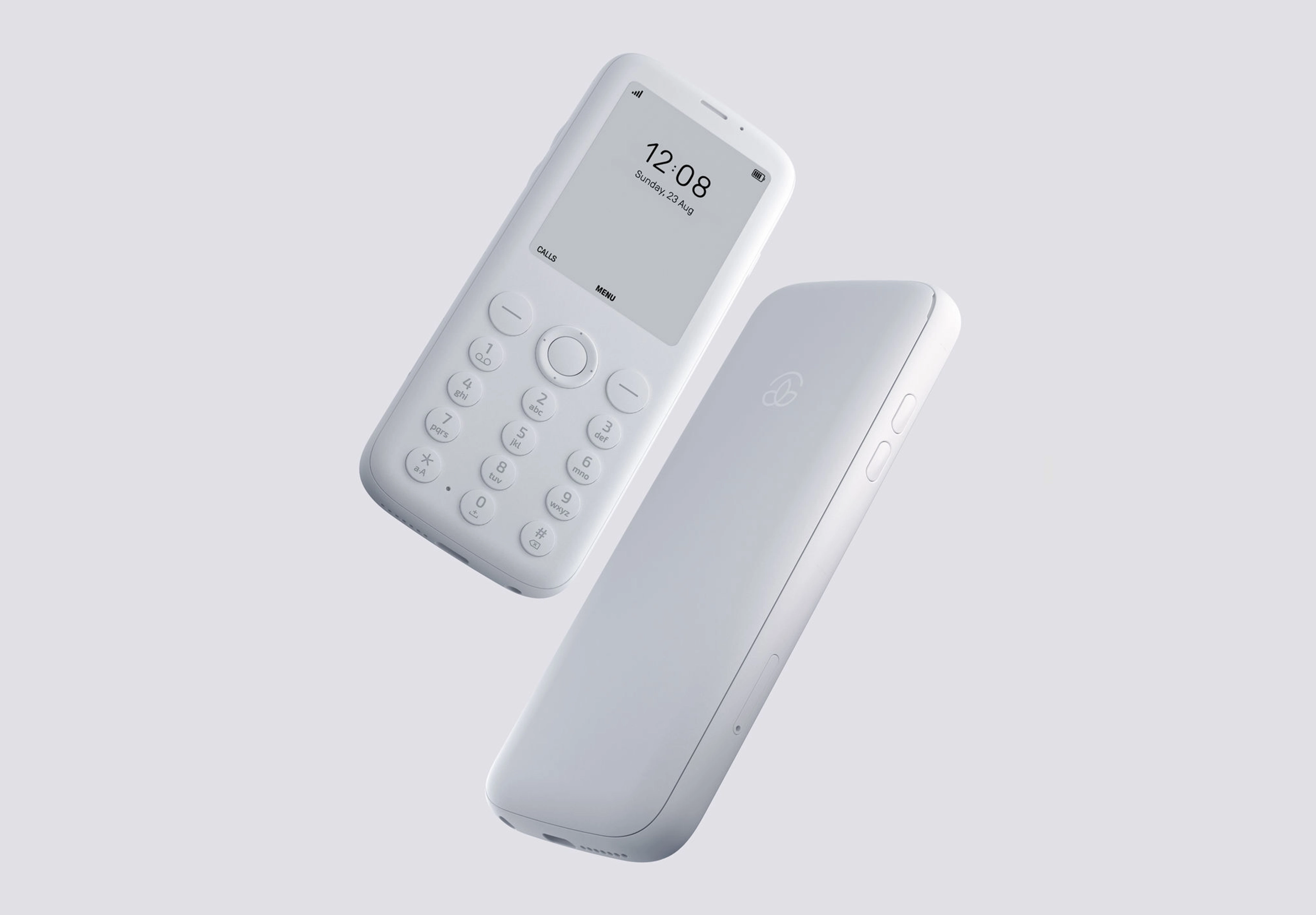 front and back of a white mobile handset