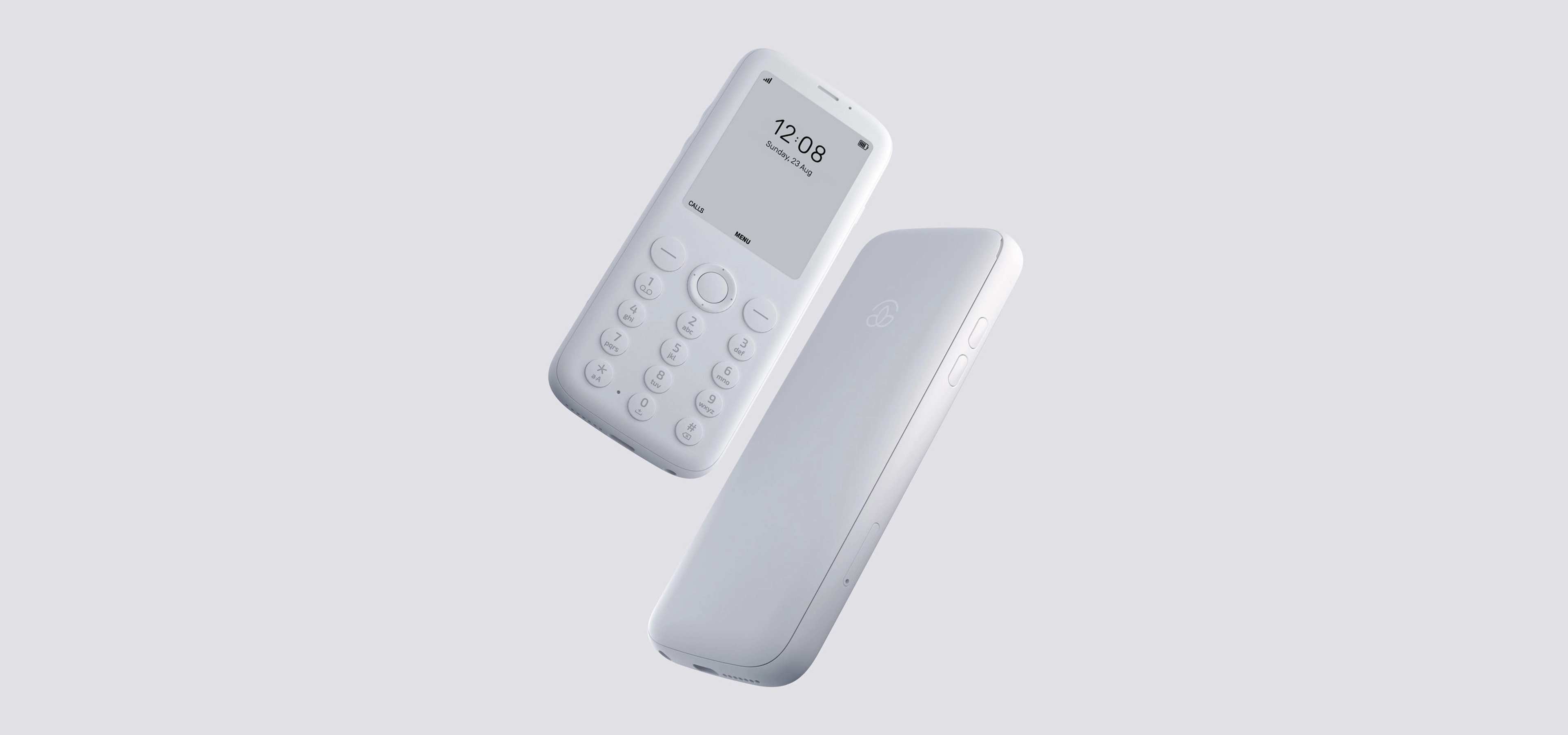 front and back of a white mobile handset