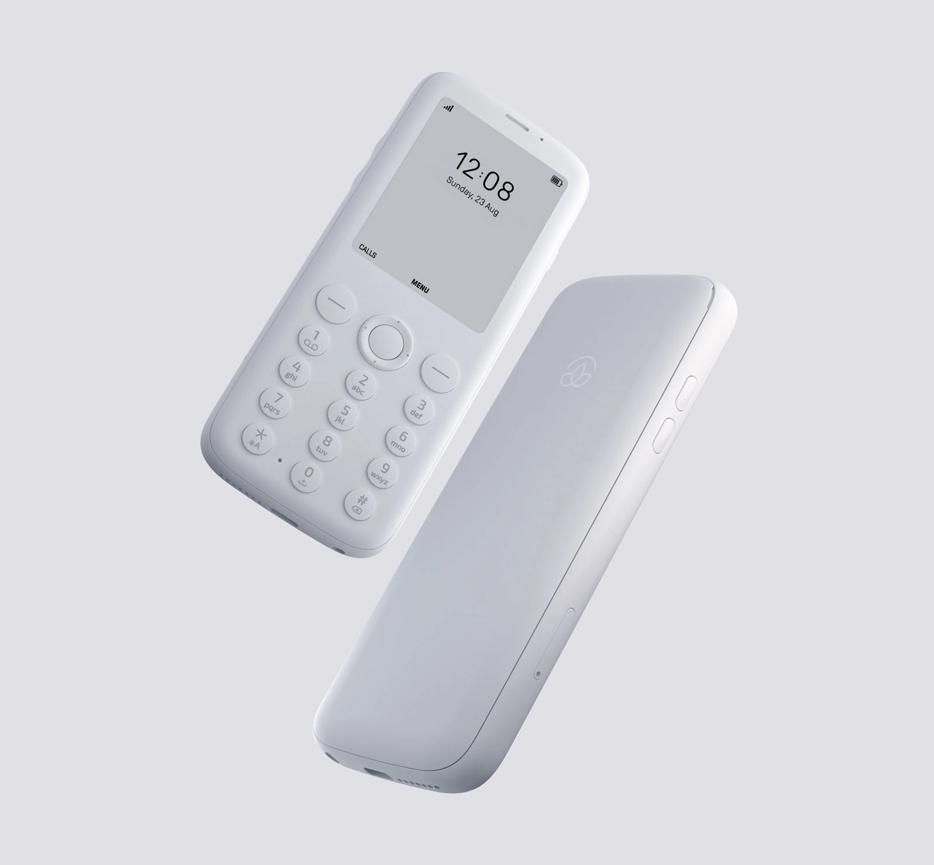 front and back of a white mobile handset