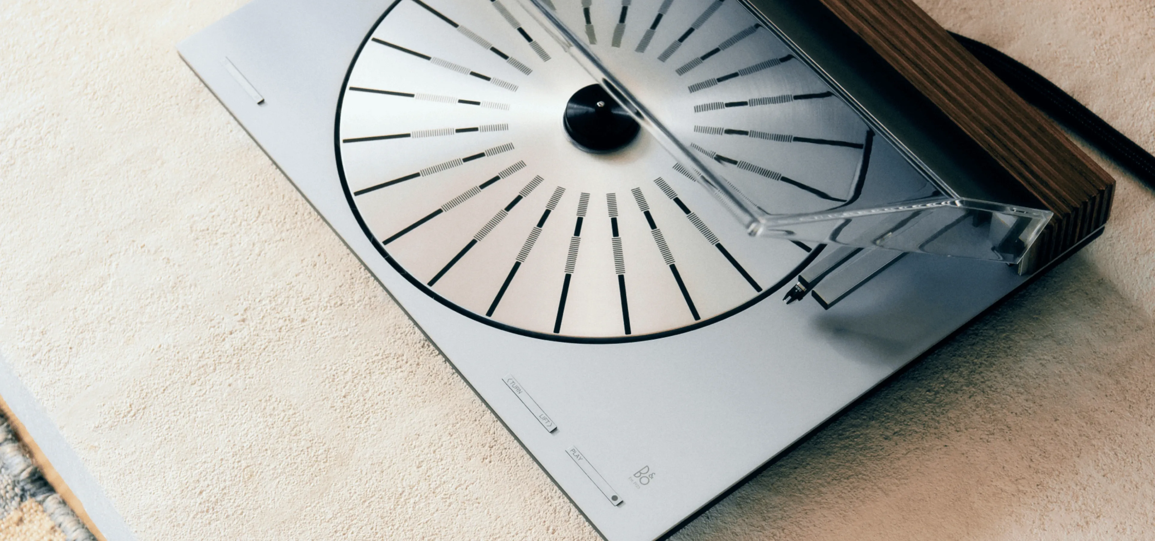 A metal and wood music turntable