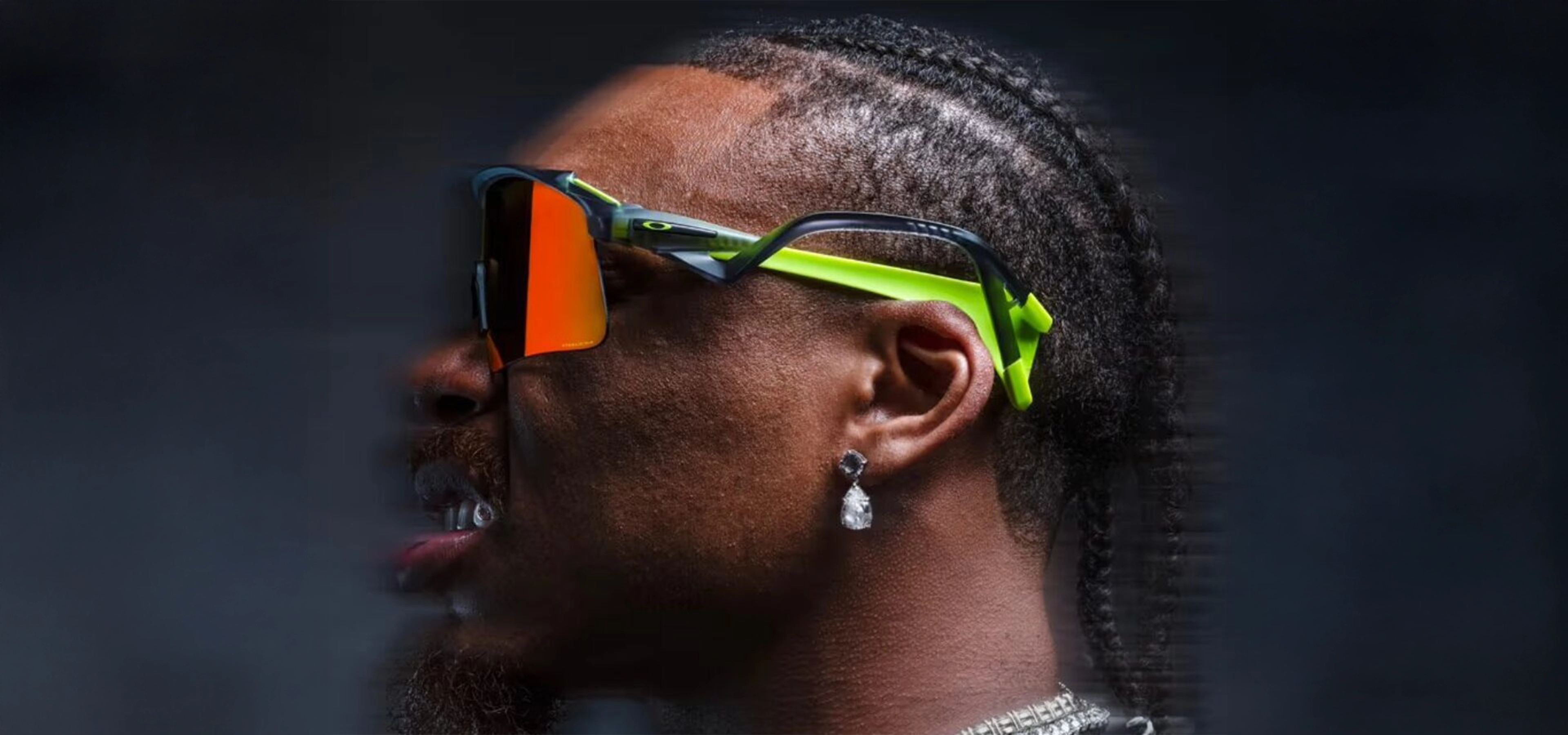 closeup of Oakley glasses on an athlete