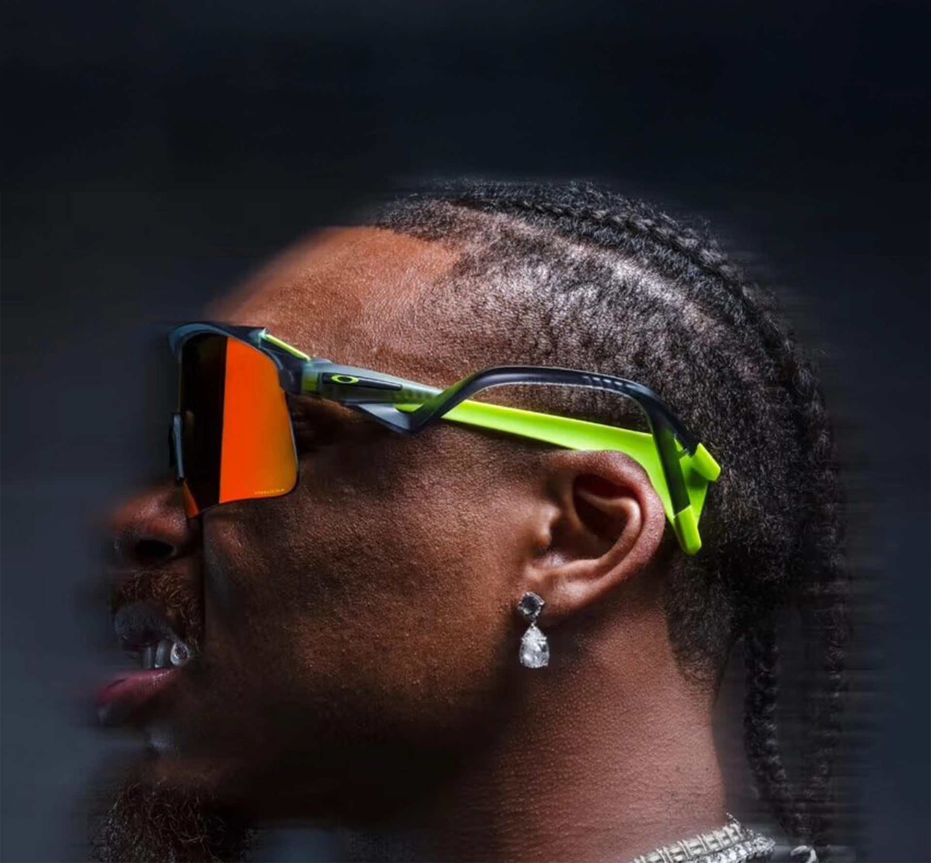 closeup of Oakley glasses on an athlete