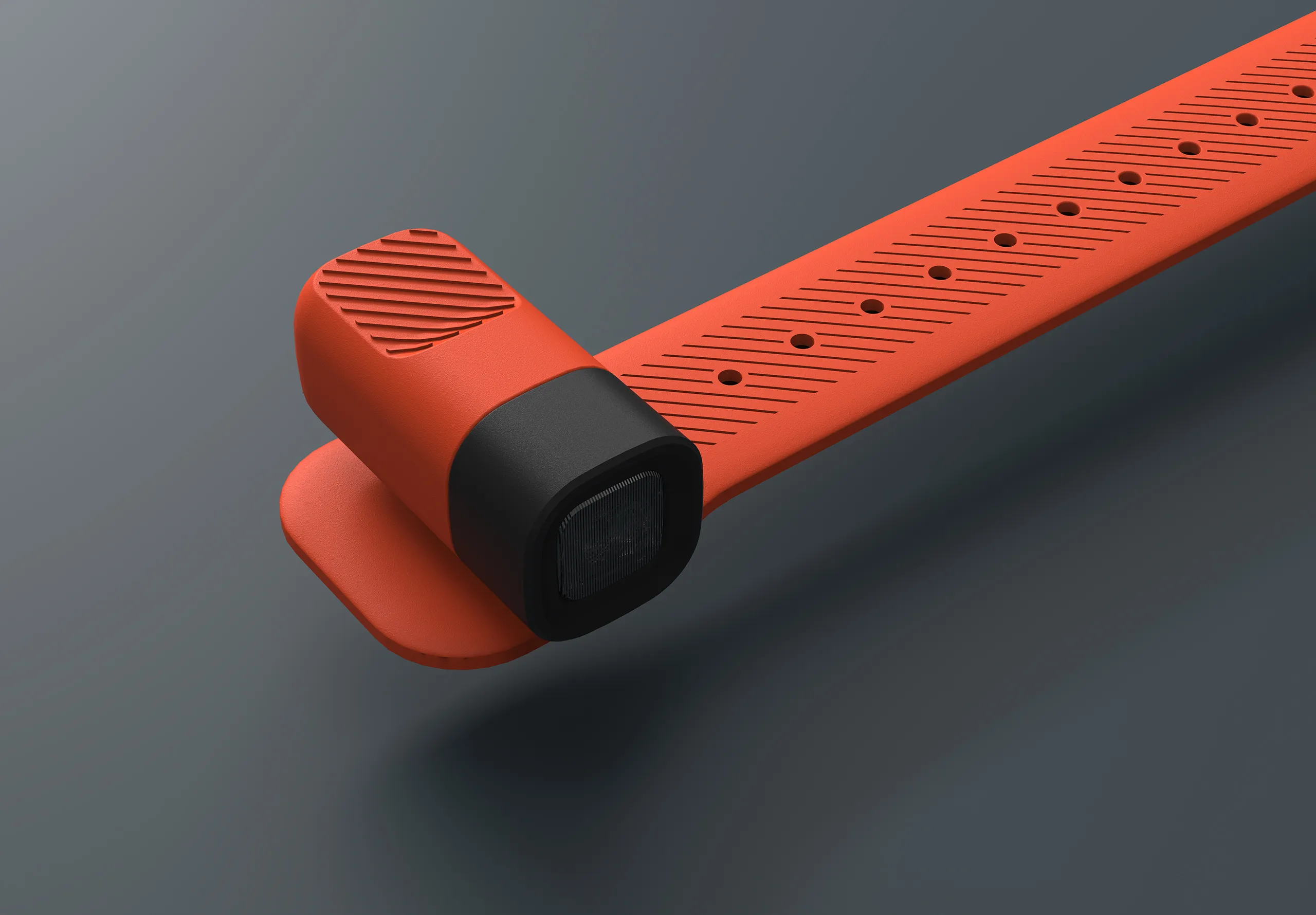 alva torch is a bright orange and black wearable torch on strong diagonal composition. The product sits on a slate gray backdrop with a soft shadow.